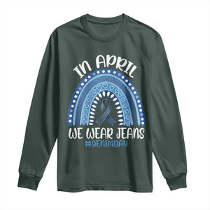 Denim Day Awareness Long Sleeve Shirt In April We Wear Jeans Rainbow TS11 Dark Forest Green Print Your Wear
