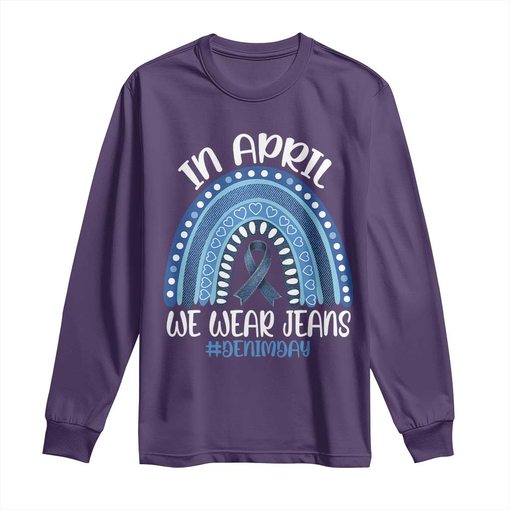 Denim Day Awareness Long Sleeve Shirt In April We Wear Jeans Rainbow TS11 Purple Print Your Wear