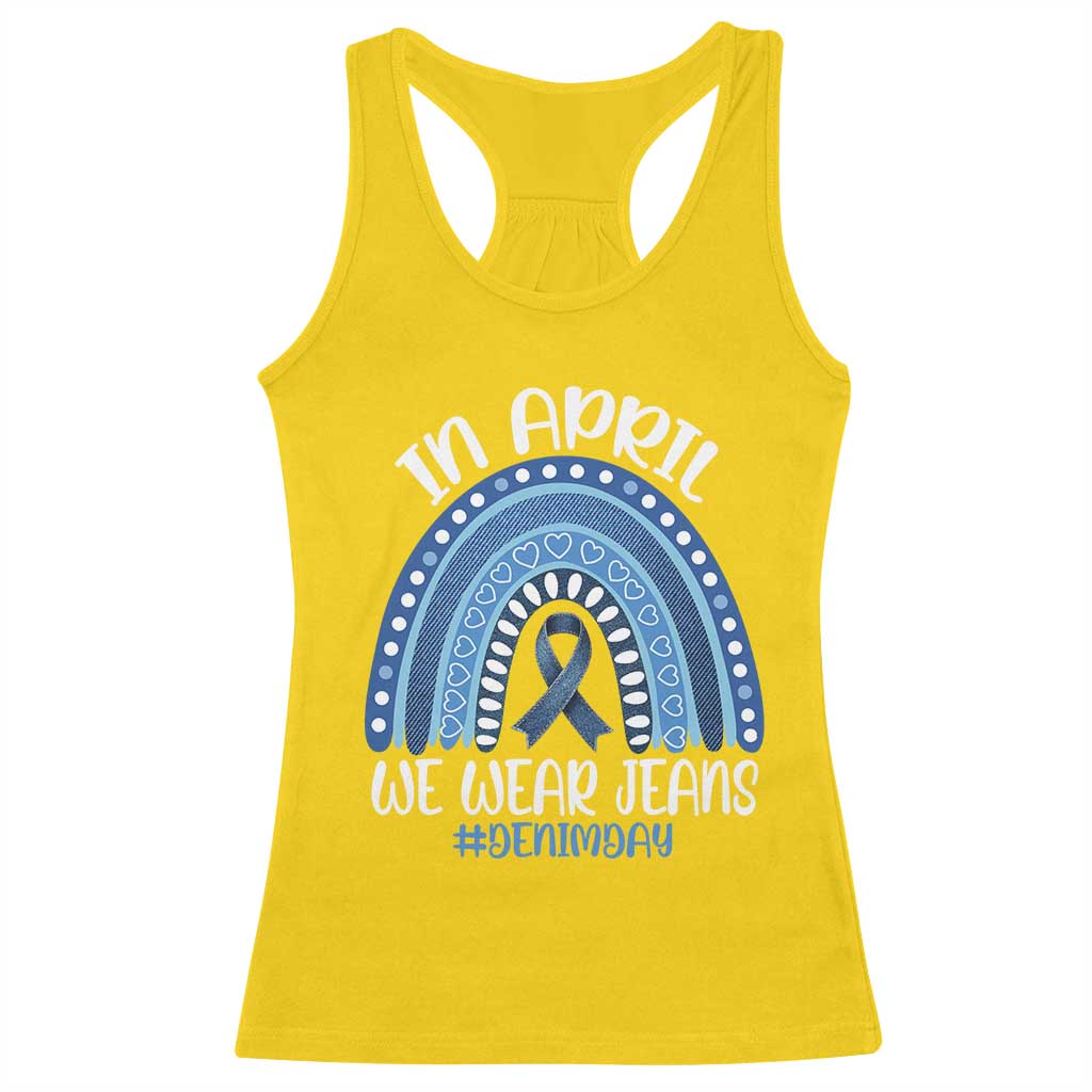 Denim Day Awareness Racerback Tank Top In April We Wear Jeans Rainbow TS11 Daisy Print Your Wear