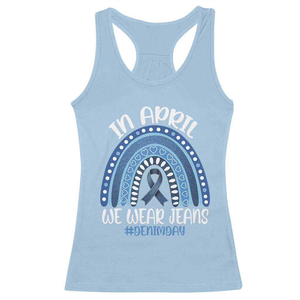 Denim Day Awareness Racerback Tank Top In April We Wear Jeans Rainbow TS11 Light Blue Print Your Wear