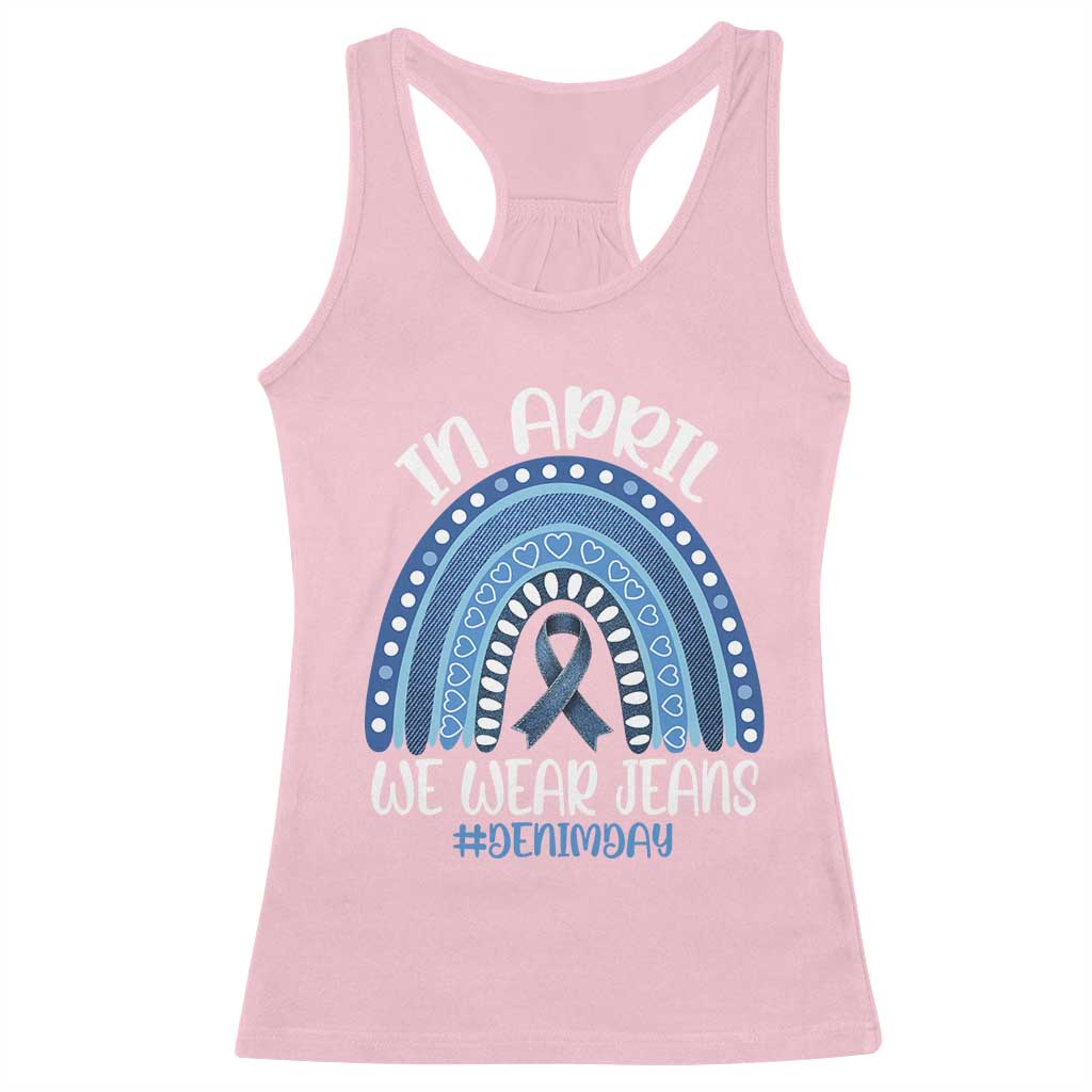 Denim Day Awareness Racerback Tank Top In April We Wear Jeans Rainbow TS11 Light Pink Print Your Wear