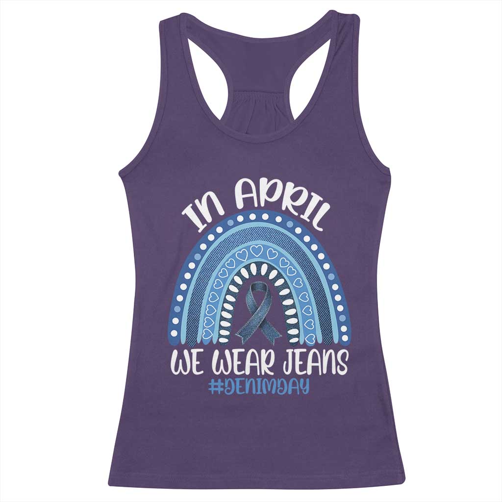 Denim Day Awareness Racerback Tank Top In April We Wear Jeans Rainbow TS11 Purple Print Your Wear