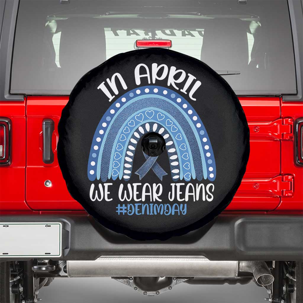 Denim Day Awareness Spare Tire Cover In April We Wear Jeans Rainbow TS11 Black Print Your Wear