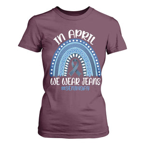 Denim Day Awareness T Shirt For Women In April We Wear Jeans Rainbow TS11 Maroon Print Your Wear