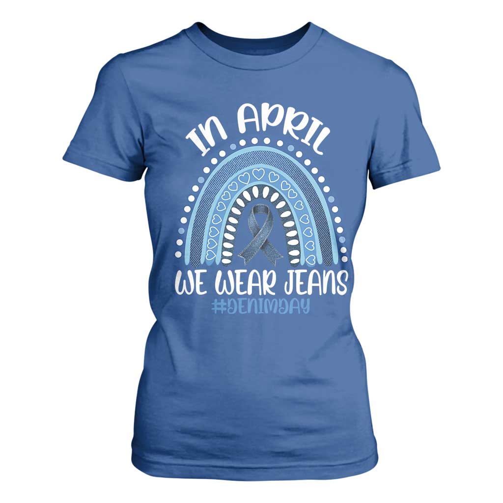 Denim Day Awareness T Shirt For Women In April We Wear Jeans Rainbow TS11 Royal Blue Print Your Wear
