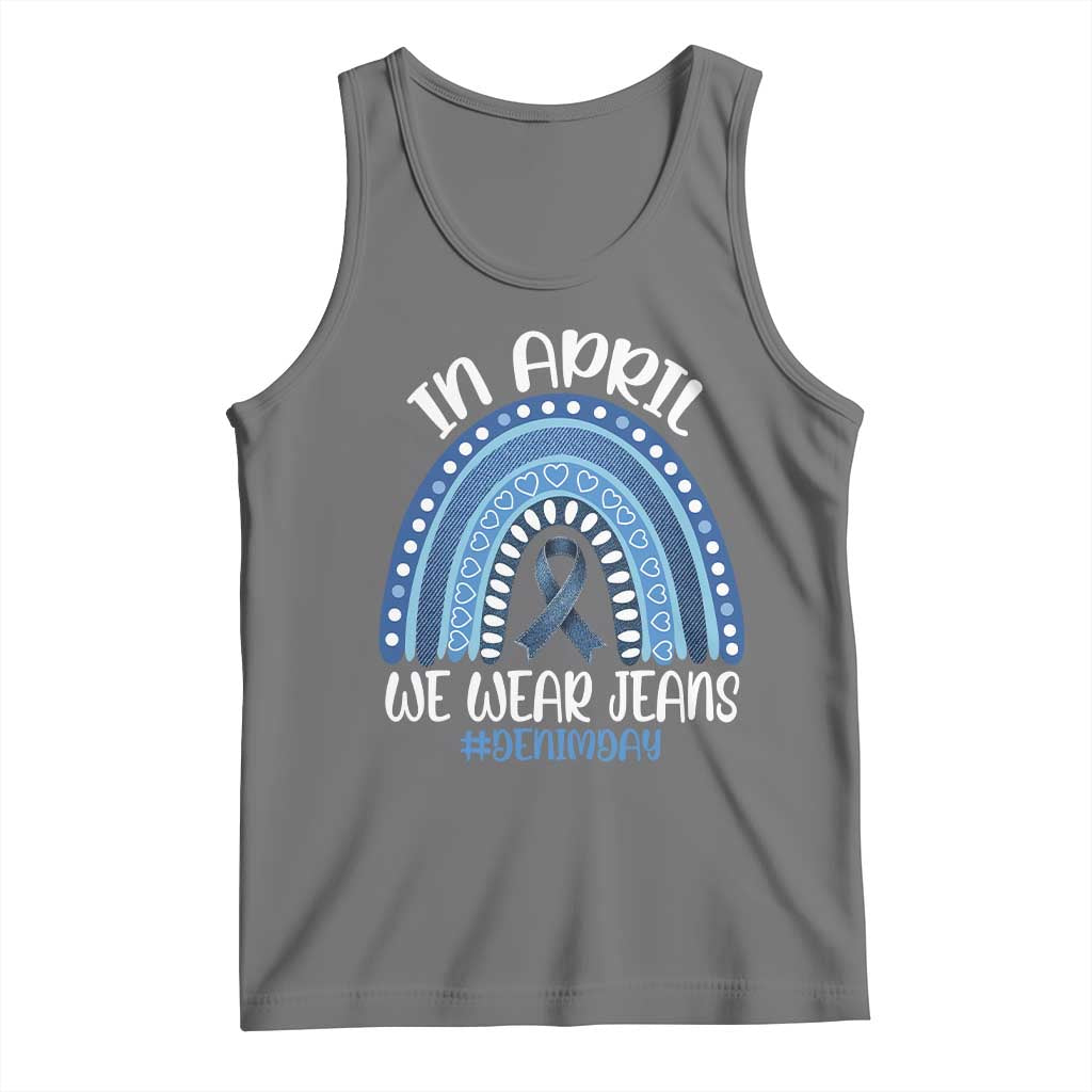 Denim Day Awareness Tank Top In April We Wear Jeans Rainbow TS11 Black Heather Print Your Wear