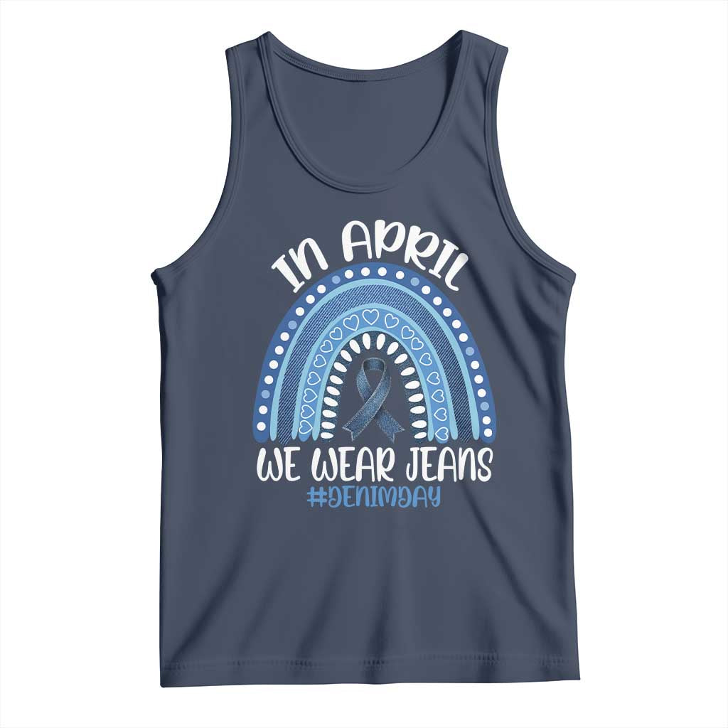Denim Day Awareness Tank Top In April We Wear Jeans Rainbow TS11 Navy Print Your Wear