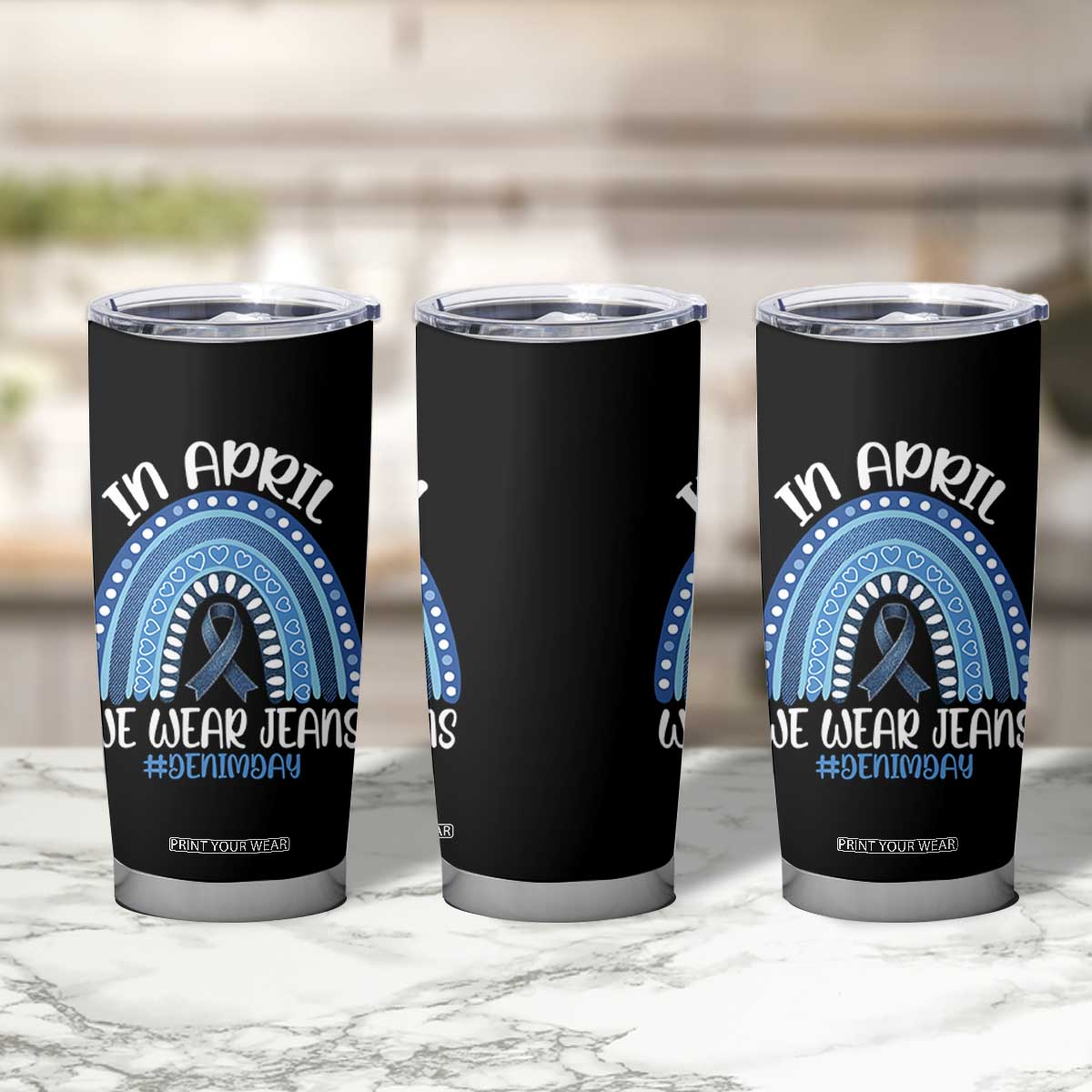 Denim Day Awareness Tumbler Cup In April We Wear Jeans Rainbow TS11 Print Your Wear