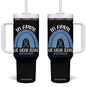 Denim Day Awareness Tumbler With Handle In April We Wear Jeans Rainbow TS11 One Size: 40 oz Black Print Your Wear