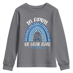 Denim Day Awareness Youth Sweatshirt In April We Wear Jeans Rainbow TS11 Charcoal Print Your Wear