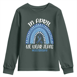 Denim Day Awareness Youth Sweatshirt In April We Wear Jeans Rainbow TS11 Dark Forest Green Print Your Wear