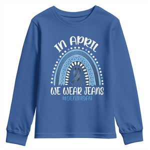 Denim Day Awareness Youth Sweatshirt In April We Wear Jeans Rainbow TS11 Royal Blue Print Your Wear