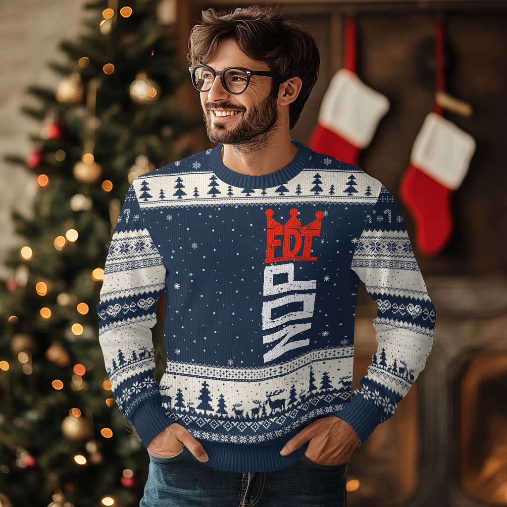 No Kings Protest Nope Funny Political Satire Ugly Christmas Sweater TS11 Navy Beige Print Your Wear