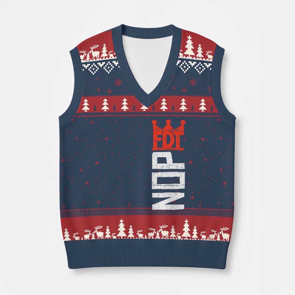 No Kings Protest Nope Funny Political Satire V-Neck Knit Sweater Vest TS11 Navy Red Print Your Wear