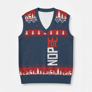 No Kings Protest Nope Funny Political Satire V-Neck Knit Sweater Vest TS11 Navy Red Print Your Wear