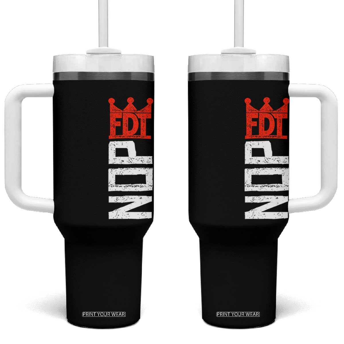 No Kings Protest Nope Funny Political Satire Tumbler With Handle TS11 One Size: 40 oz Black Print Your Wear