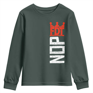 No Kings Protest Nope Funny Political Satire Youth Sweatshirt TS11 Dark Forest Green Print Your Wear
