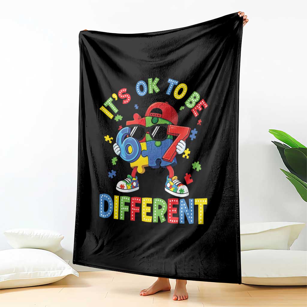 Six Seven Autism Awareness Throw Blanket It Is Ok To Be Different 67 Meme Puzzle TS11 Print Your Wear