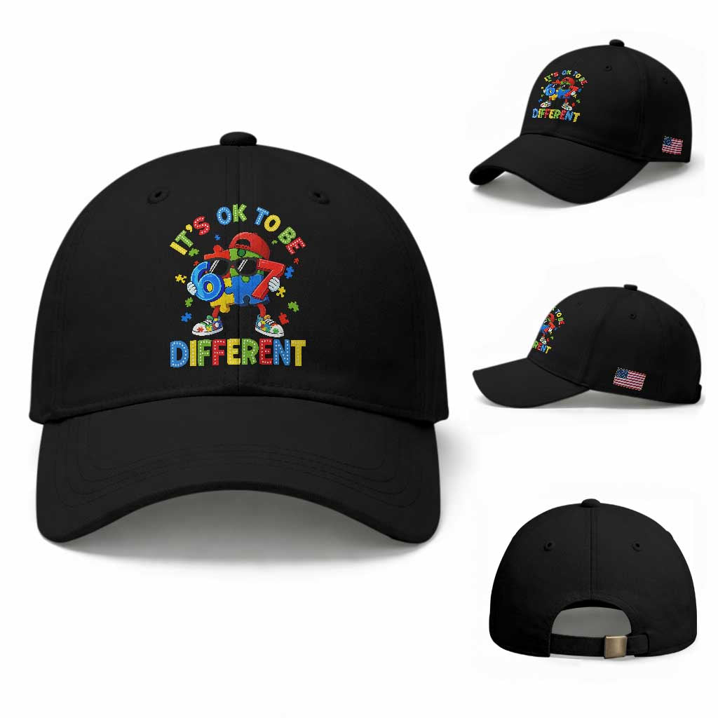 Six Seven Autism Awareness Baseball Cap It Is Ok To Be Different 67 Meme Puzzle TS11 Baseball Cap Universal Fit Black Print Your Wear