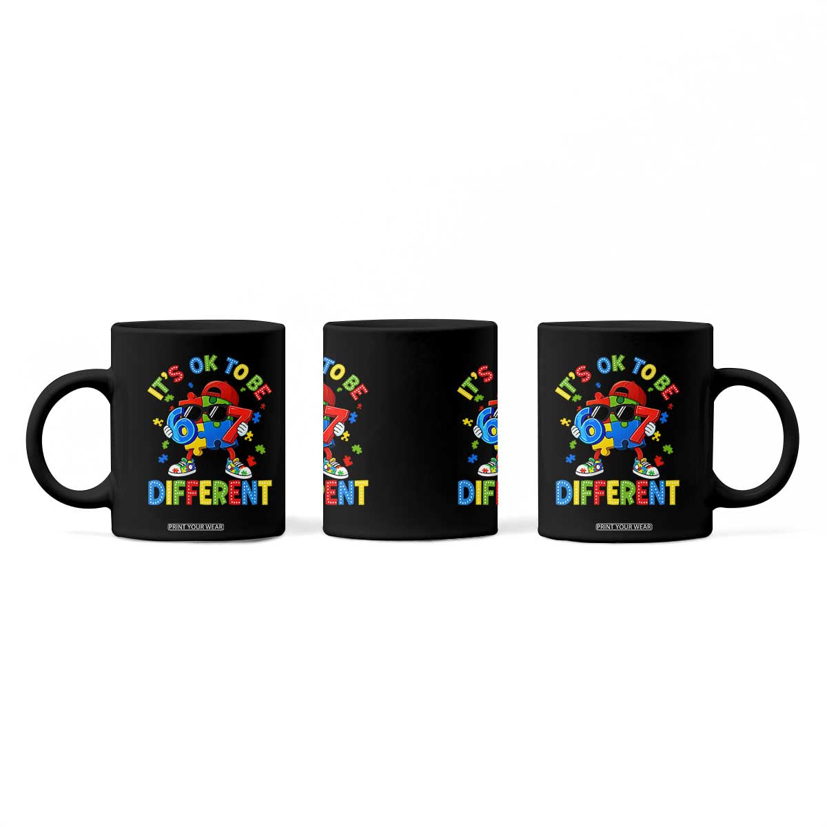 Six Seven Autism Awareness Coffee Mug It Is Ok To Be Different 67 Meme Puzzle TS11 Print Your Wear