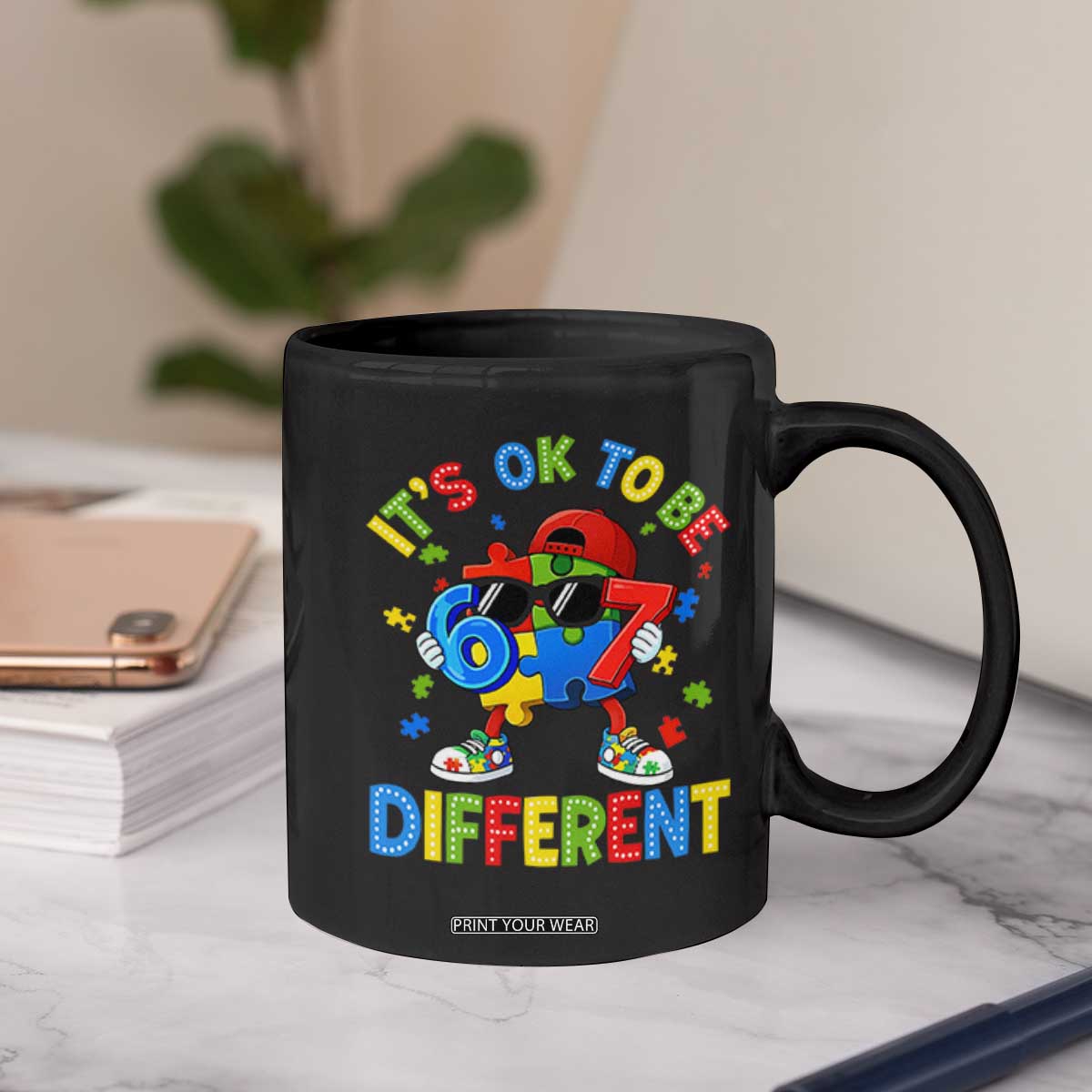 Six Seven Autism Awareness Coffee Mug It Is Ok To Be Different 67 Meme Puzzle TS11 Print Your Wear