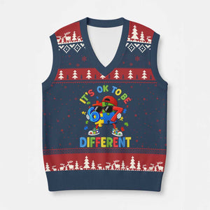 Six Seven Autism Awareness V-Neck Knit Sweater Vest It Is Ok To Be Different 67 Meme Puzzle TS11 Navy Red Print Your Wear