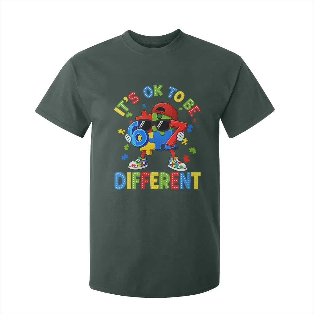 Six Seven Autism Awareness T Shirt For Kid It Is Ok To Be Different 67 Meme Puzzle TS11 Dark Forest Green Print Your Wear