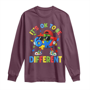 Six Seven Autism Awareness Long Sleeve Shirt It Is Ok To Be Different 67 Meme Puzzle TS11 Maroon Print Your Wear