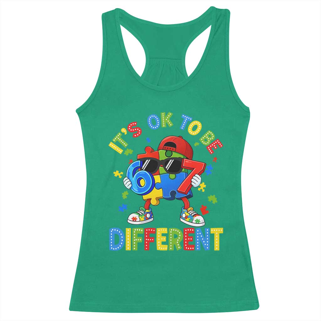 Six Seven Autism Awareness Racerback Tank Top It Is Ok To Be Different 67 Meme Puzzle TS11 Irish Green Print Your Wear