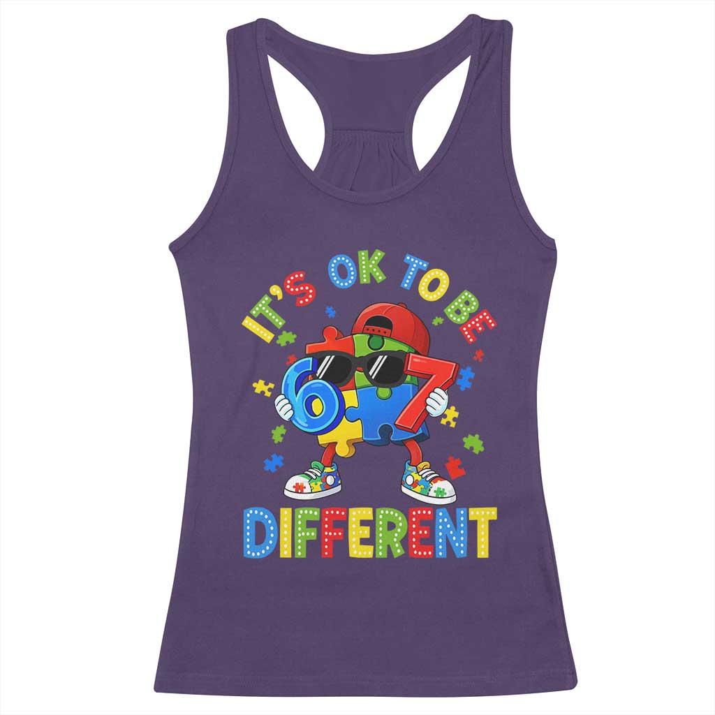 Six Seven Autism Awareness Racerback Tank Top It Is Ok To Be Different 67 Meme Puzzle TS11 Purple Print Your Wear
