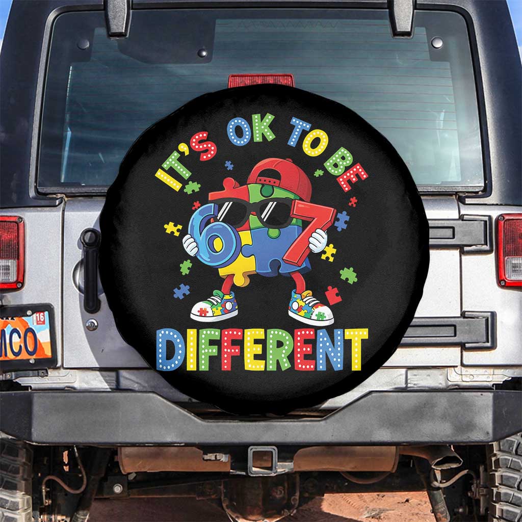 Six Seven Autism Awareness Spare Tire Cover It Is Ok To Be Different 67 Meme Puzzle TS11 No hole Black Print Your Wear
