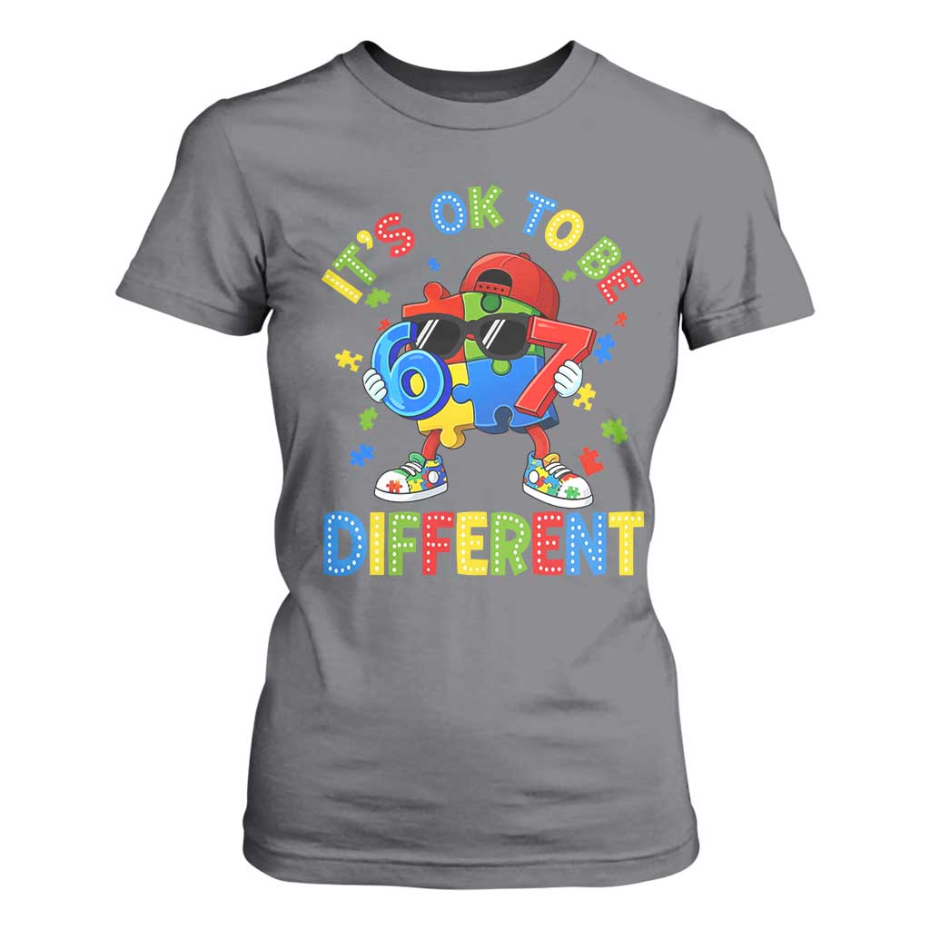 Six Seven Autism Awareness T Shirt For Women It Is Ok To Be Different 67 Meme Puzzle TS11 Charcoal Print Your Wear