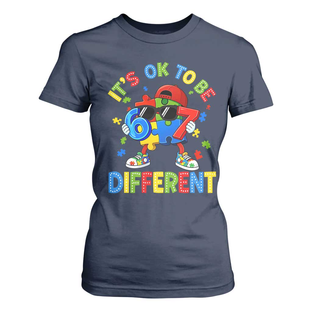 Six Seven Autism Awareness T Shirt For Women It Is Ok To Be Different 67 Meme Puzzle TS11 Navy Print Your Wear