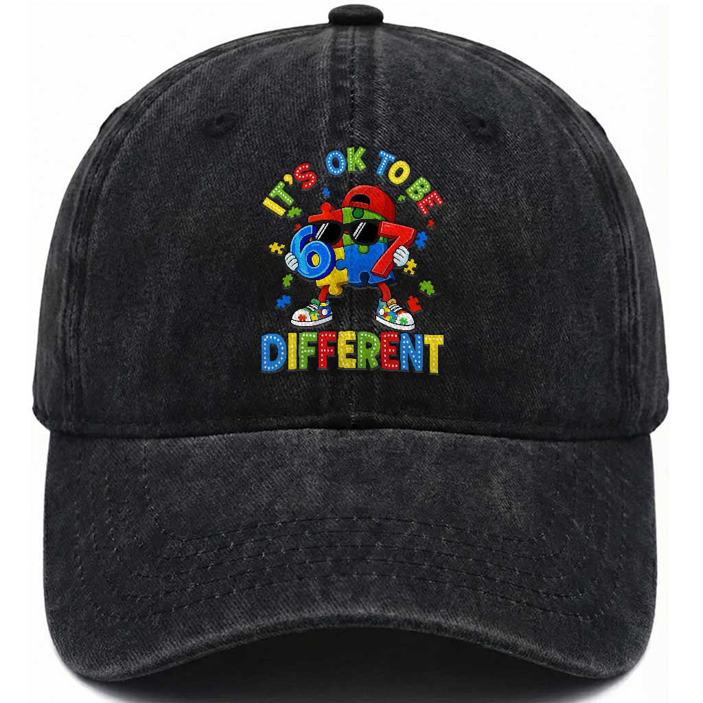 Six Seven Autism Awareness Washed Cotton Baseball Cap It Is Ok To Be Different 67 Meme Puzzle TS11 Print Your Wear
