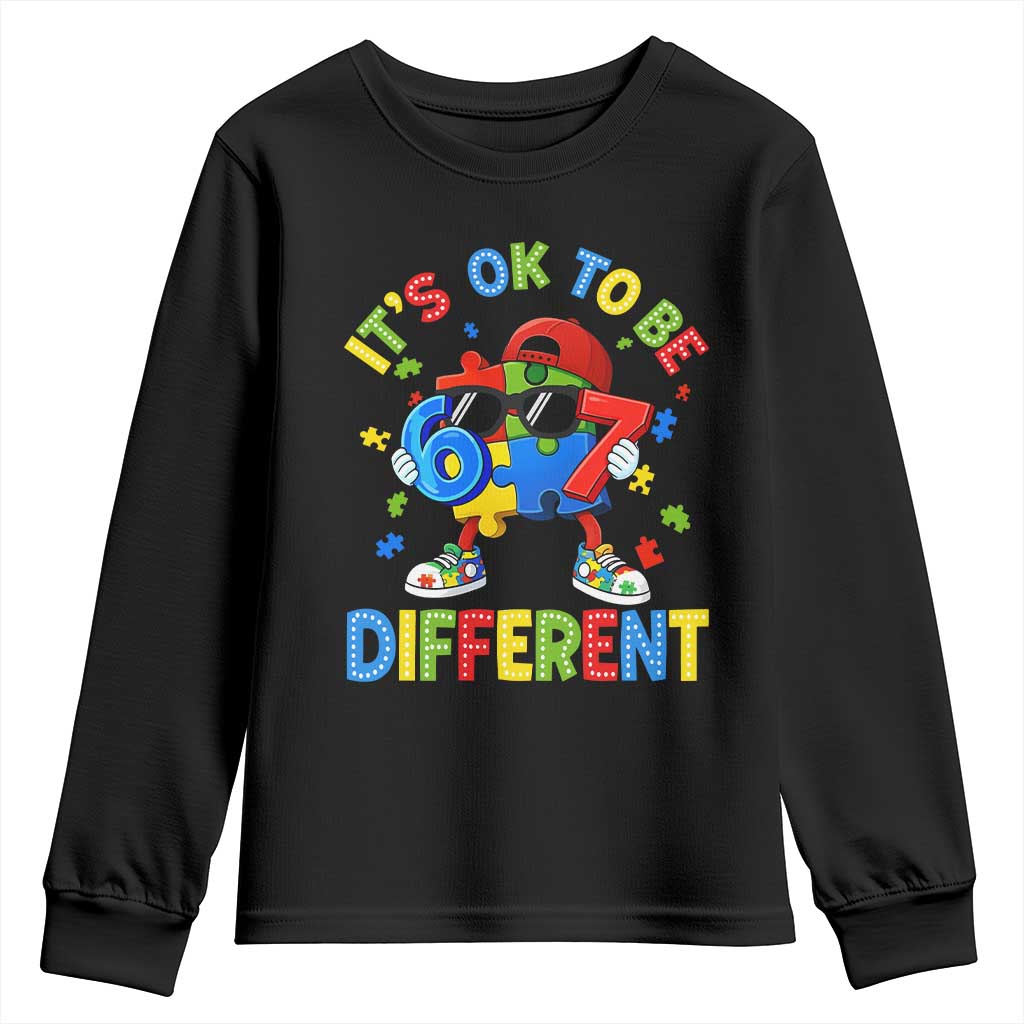 Six Seven Autism Awareness Youth Sweatshirt It Is Ok To Be Different 67 Meme Puzzle TS11 Black Print Your Wear