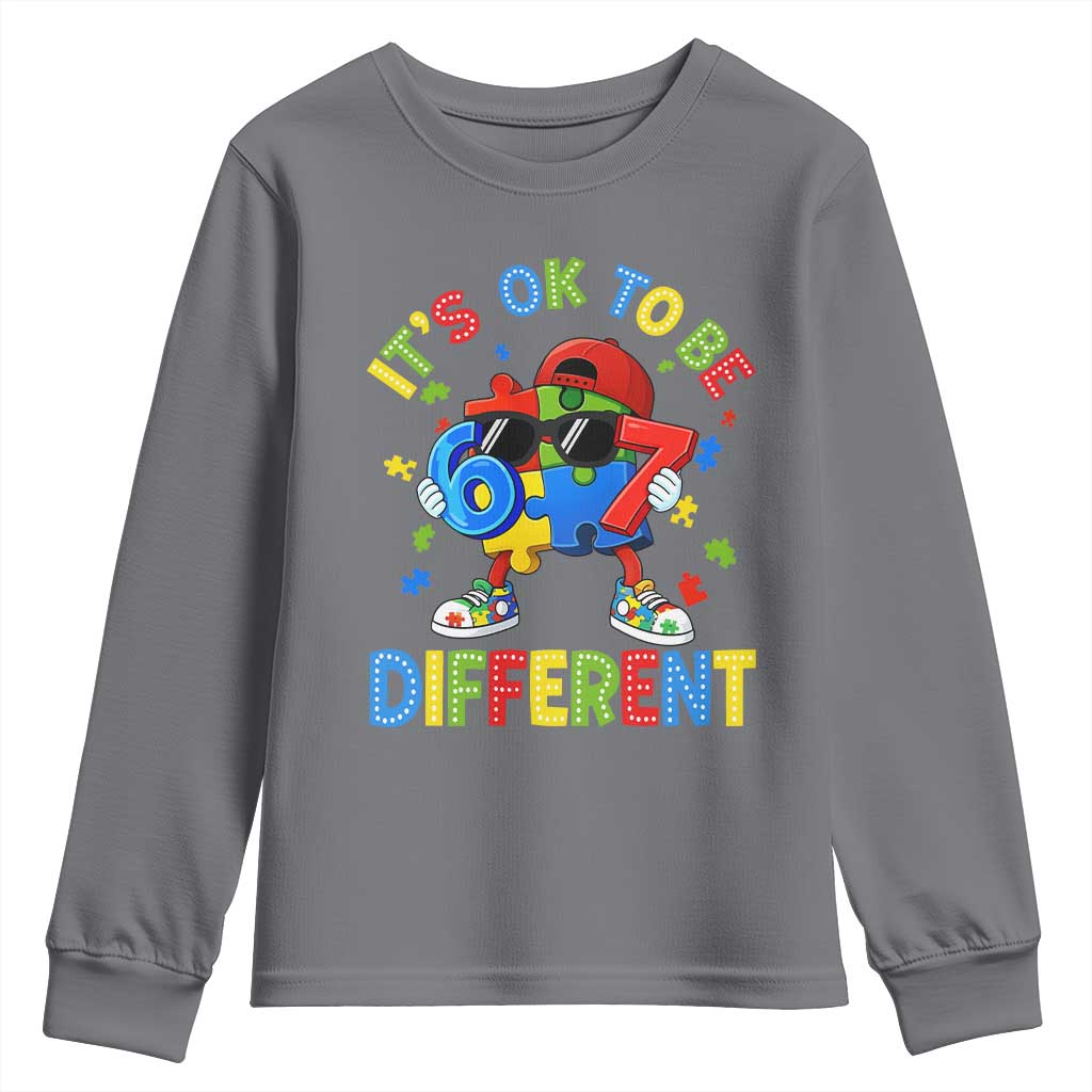 Six Seven Autism Awareness Youth Sweatshirt It Is Ok To Be Different 67 Meme Puzzle TS11 Charcoal Print Your Wear