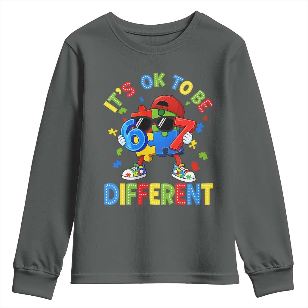 Six Seven Autism Awareness Youth Sweatshirt It Is Ok To Be Different 67 Meme Puzzle TS11 Dark Heather Print Your Wear