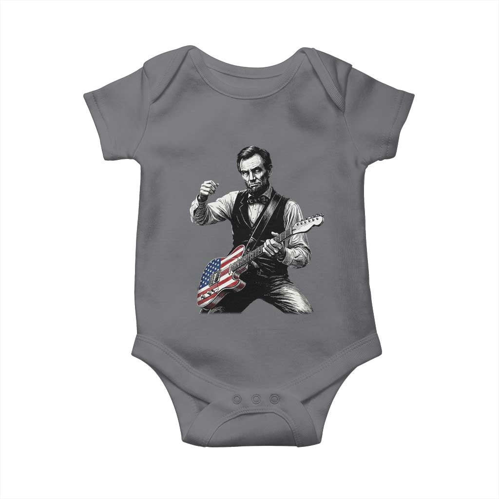 Abraham Lincoln Playing Guitar Vintage American Flag Baby Onesie TS11 Charcoal Print Your Wear