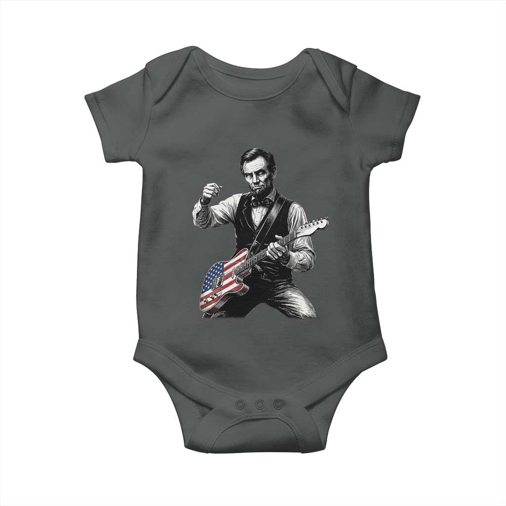 Abraham Lincoln Playing Guitar Vintage American Flag Baby Onesie TS11 Dark Heather Print Your Wear