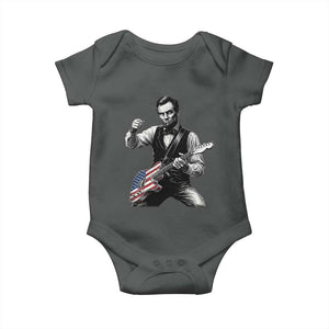 Abraham Lincoln Playing Guitar Vintage American Flag Baby Onesie TS11 Dark Heather Print Your Wear