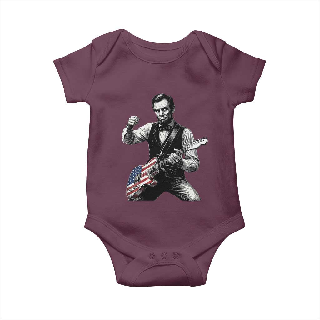 Abraham Lincoln Playing Guitar Vintage American Flag Baby Onesie TS11 Maroon Print Your Wear