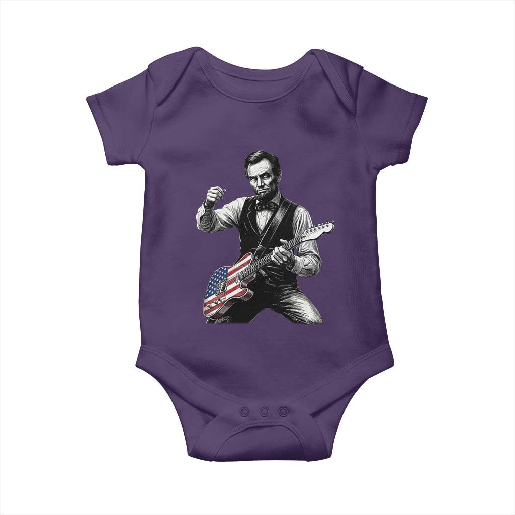 Abraham Lincoln Playing Guitar Vintage American Flag Baby Onesie TS11 Purple Print Your Wear