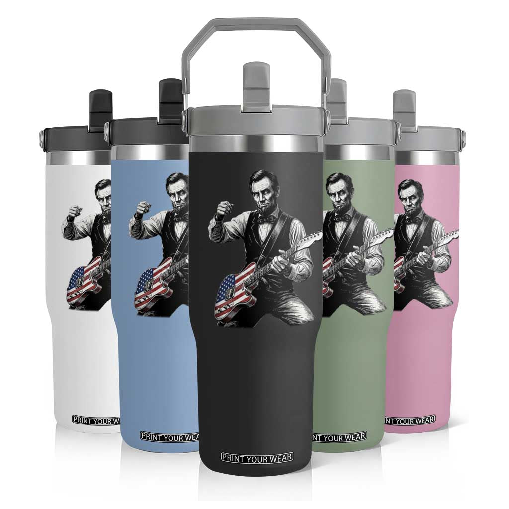 Abraham Lincoln Playing Guitar Vintage American Flag Flip Straw Tumbler TS11 Print Your Wear