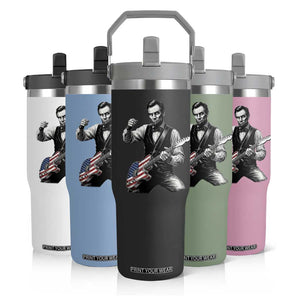 Abraham Lincoln Playing Guitar Vintage American Flag Flip Straw Tumbler TS11 Print Your Wear