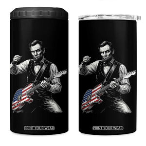 Abraham Lincoln Playing Guitar Vintage American Flag 4 in 1 Can Cooler Tumbler TS11 One Size: 16 oz Black Print Your Wear