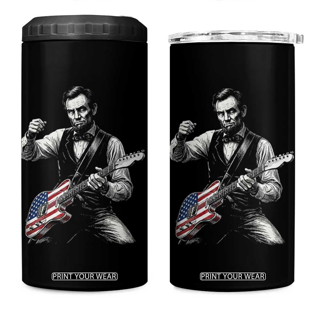 Abraham Lincoln Playing Guitar Vintage American Flag 4 in 1 Can Cooler Tumbler TS11 One Size: 16 oz Black Print Your Wear