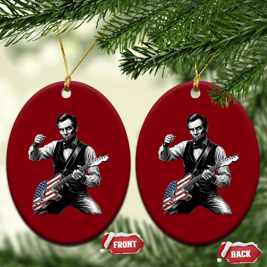 Abraham Lincoln Playing Guitar Vintage American Flag Ceramic Ornament TS11 Print Your Wear