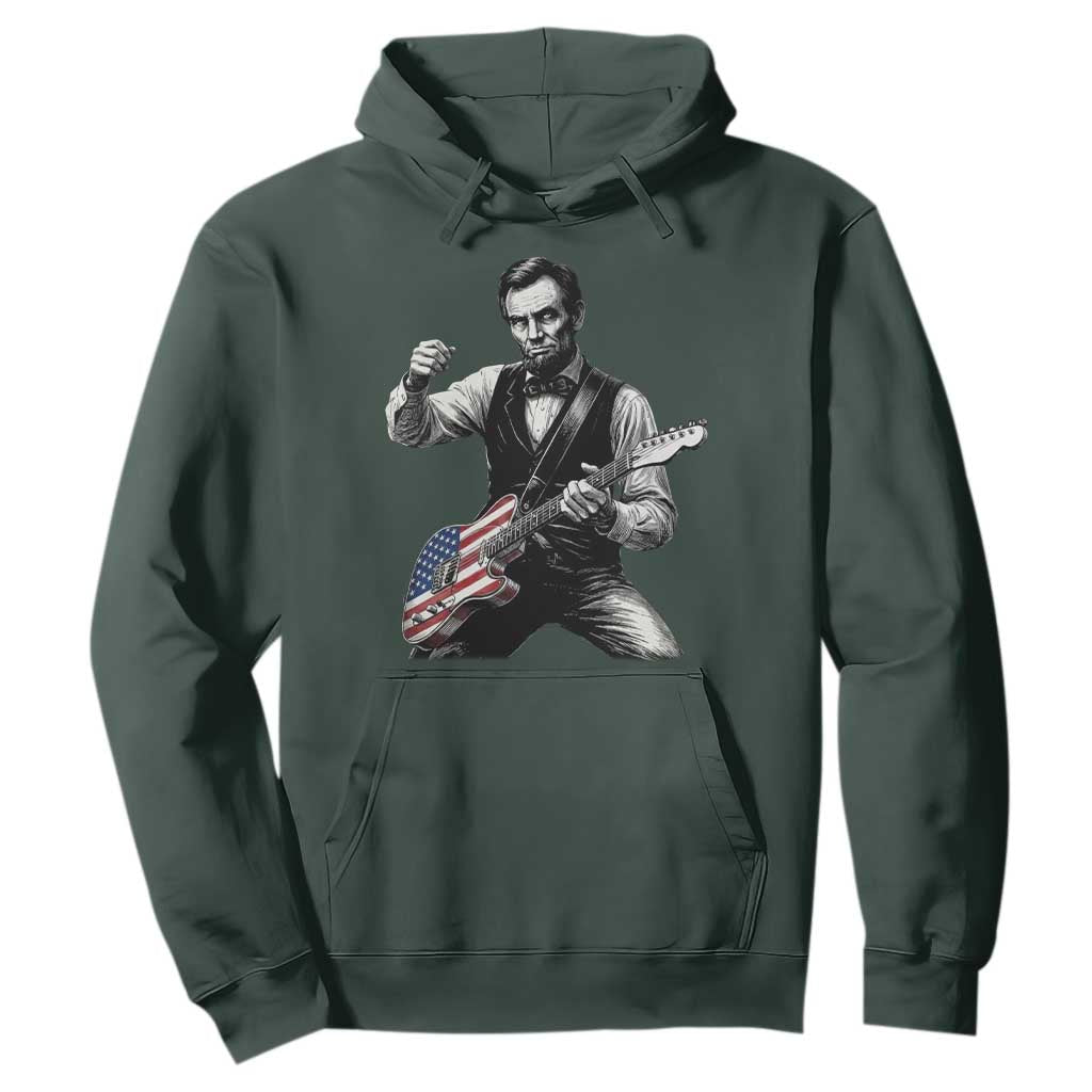 Abraham Lincoln Playing Guitar Vintage American Flag Hoodie TS11 Dark Forest Green Print Your Wear