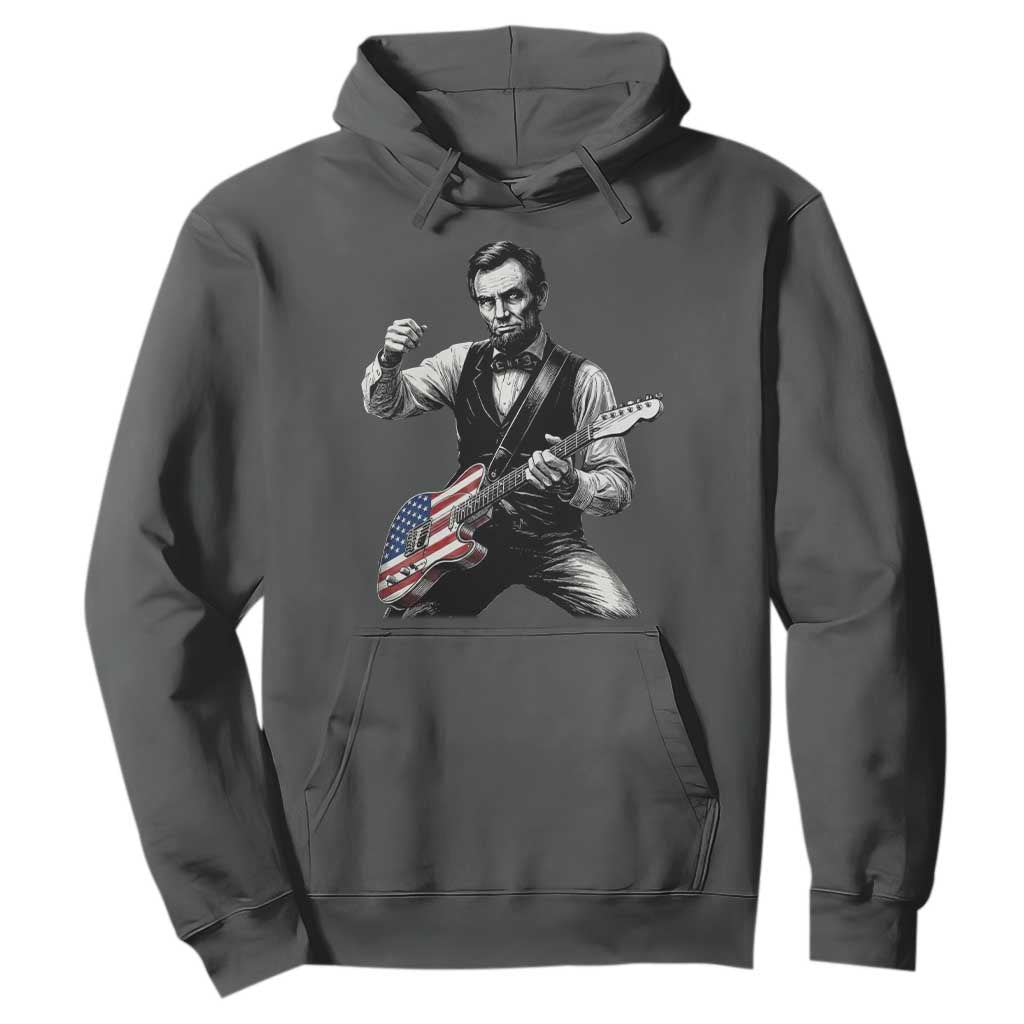 Abraham Lincoln Playing Guitar Vintage American Flag Hoodie TS11 Dark Heather Print Your Wear