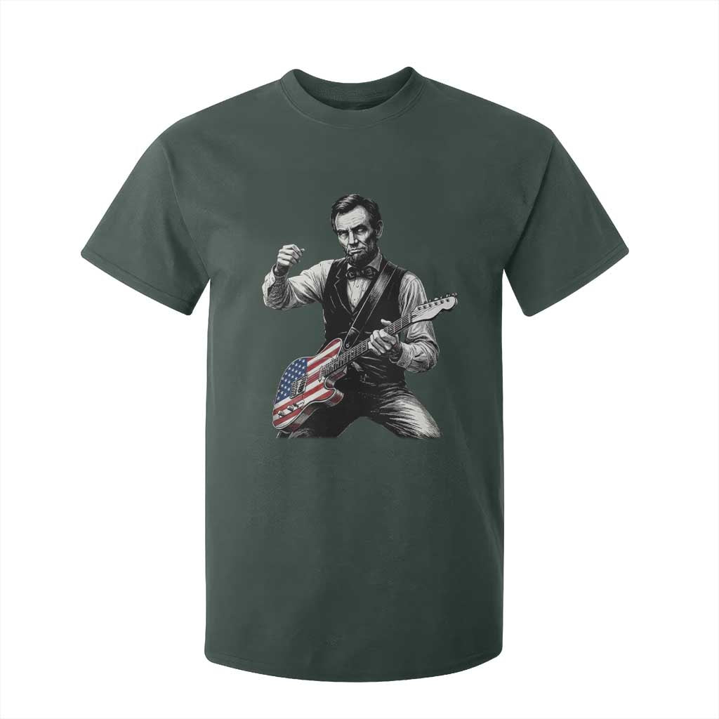 Abraham Lincoln Playing Guitar Vintage American Flag T Shirt For Kid TS11 Dark Forest Green Print Your Wear